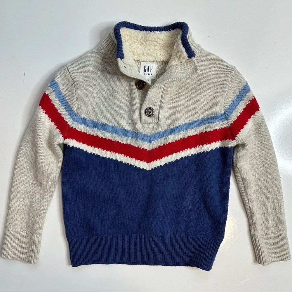 Boys Gap Henley Fisherman Stripe Sweater Sherpa Lined Collar